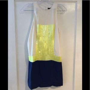 Tibi Color Block Dress with Yellow Sequin Details